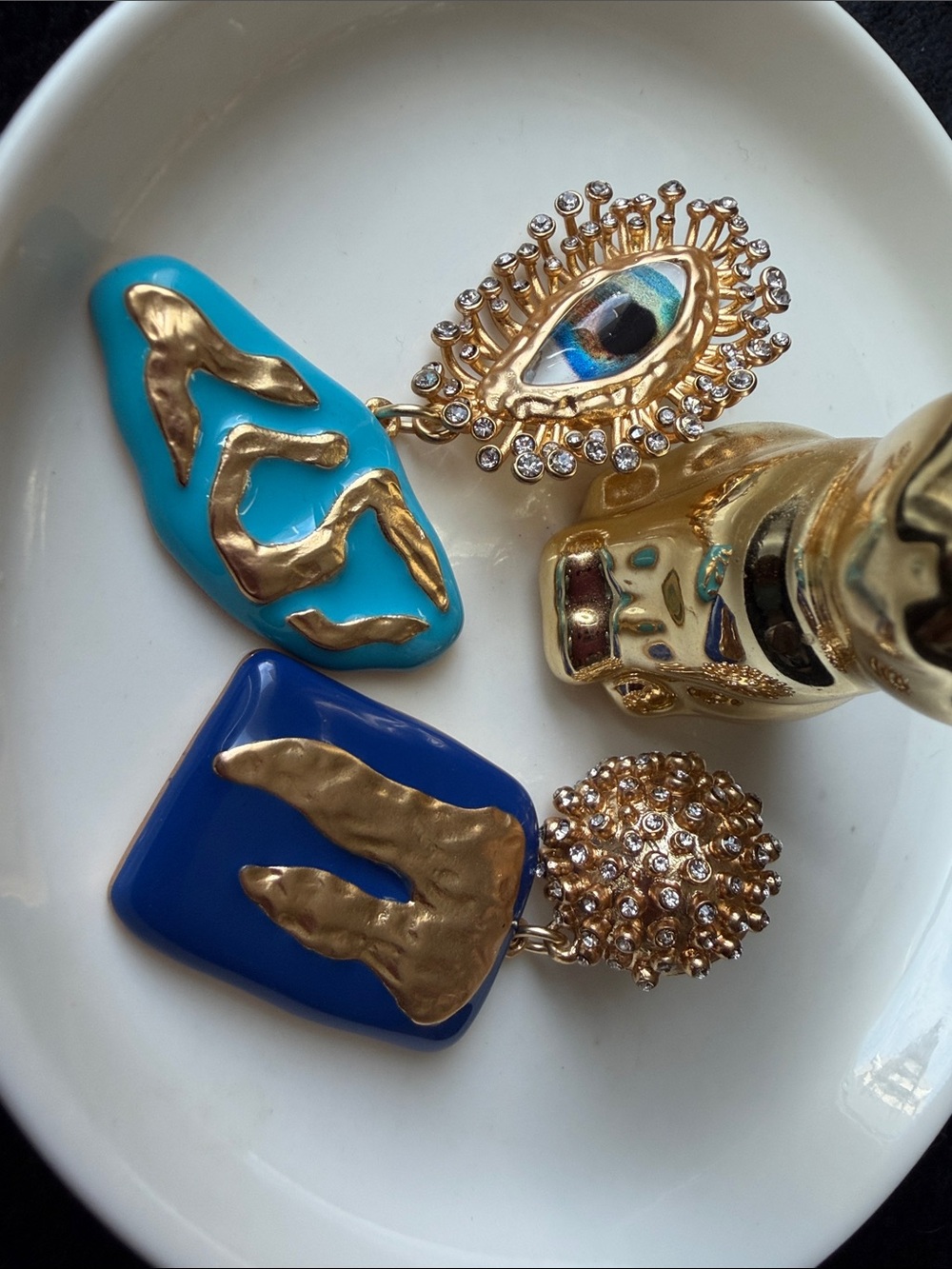 Gold-Accent Turquoise & Royal Blue Statement Earrings